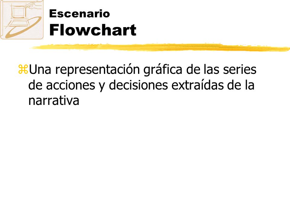Escenario Flowchart Una representación gráfica de las series de acciones y decisiones extraídas de la narrativa.