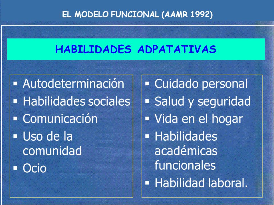EL MODELO FUNCIONAL (AAMR 1992) HABILIDADES ADPATATIVAS