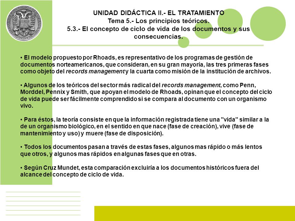 UNIDAD DIDÁCTICA II.- EL TRATAMIENTO Tema 5.- Los principios teóricos.