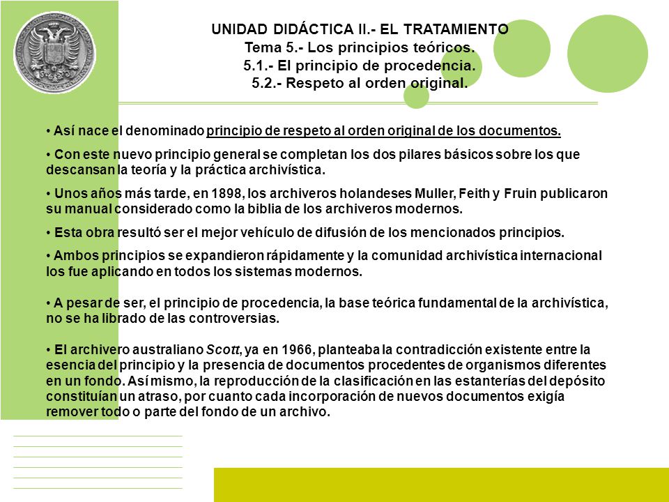 UNIDAD DIDÁCTICA II.- EL TRATAMIENTO Tema 5.- Los principios teóricos.
