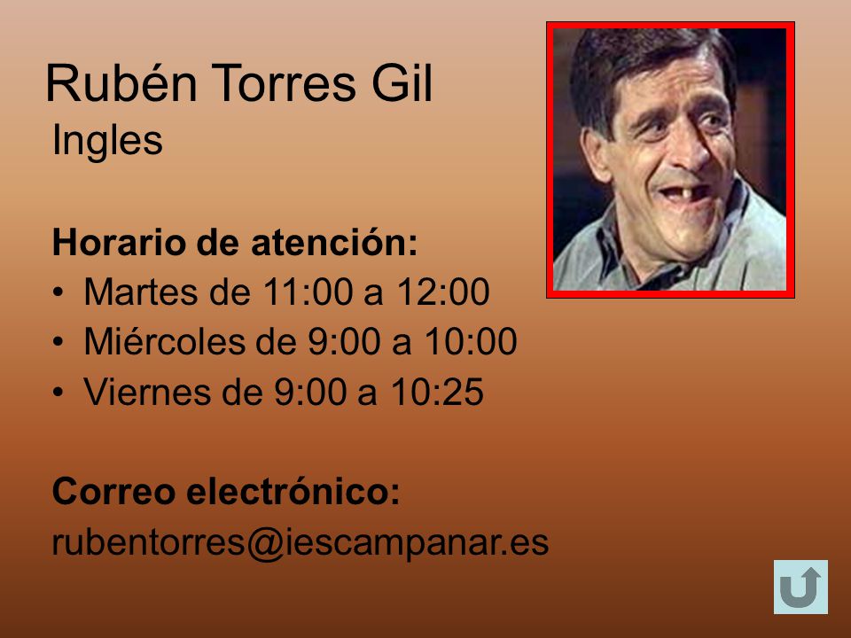 Rubén Torres Gil Ingles Horario de atención: Martes de 11:00 a 12:00
