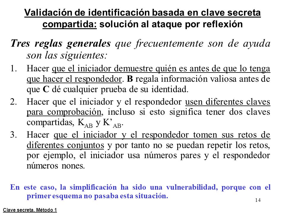 Validación de identificación basada en clave secreta compartida: solución al ataque por reflexión