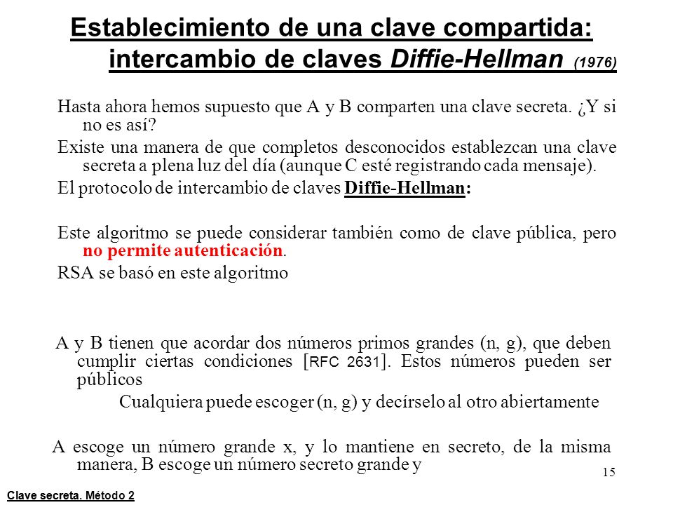 Establecimiento de una clave compartida: intercambio de claves Diffie-Hellman (1976)
