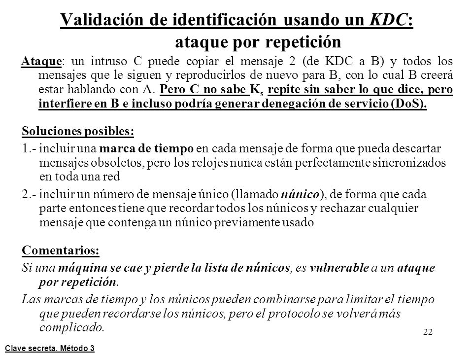 Validación de identificación usando un KDC: ataque por repetición