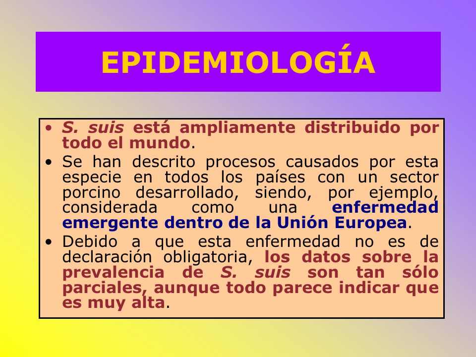 EPIDEMIOLOGÍA S. suis está ampliamente distribuido por todo el mundo.