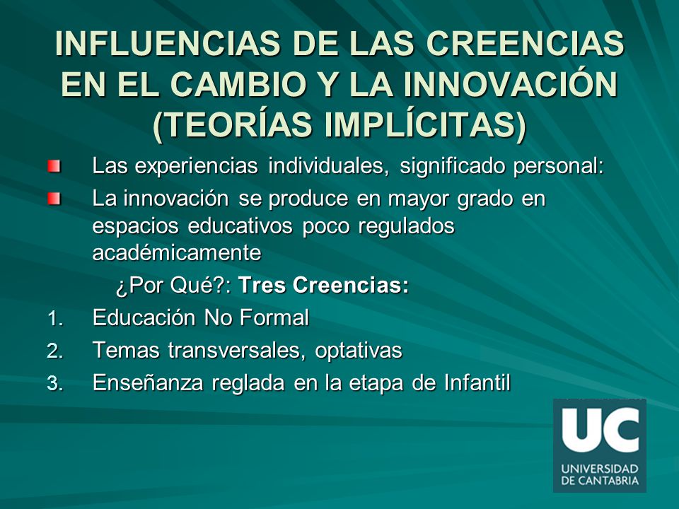 INFLUENCIAS DE LAS CREENCIAS EN EL CAMBIO Y LA INNOVACIÓN (TEORÍAS IMPLÍCITAS)