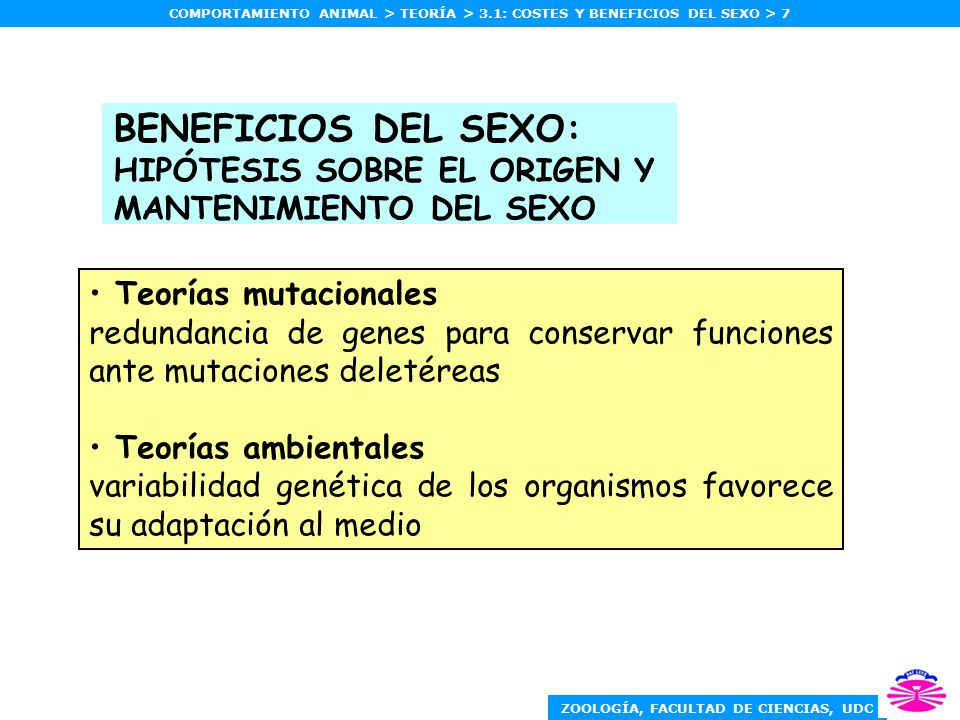 BENEFICIOS DEL SEXO: HIPÓTESIS SOBRE EL ORIGEN Y MANTENIMIENTO DEL SEXO