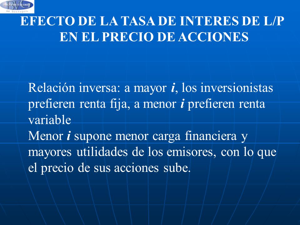 EFECTO DE LA TASA DE INTERES DE L/P EN EL PRECIO DE ACCIONES