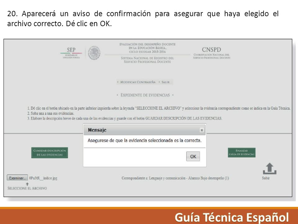 20. Aparecerá un aviso de confirmación para asegurar que haya elegido el archivo correcto. Dé clic en OK.