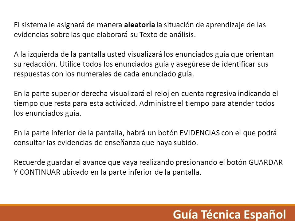 El sistema le asignará de manera aleatoria la situación de aprendizaje de las