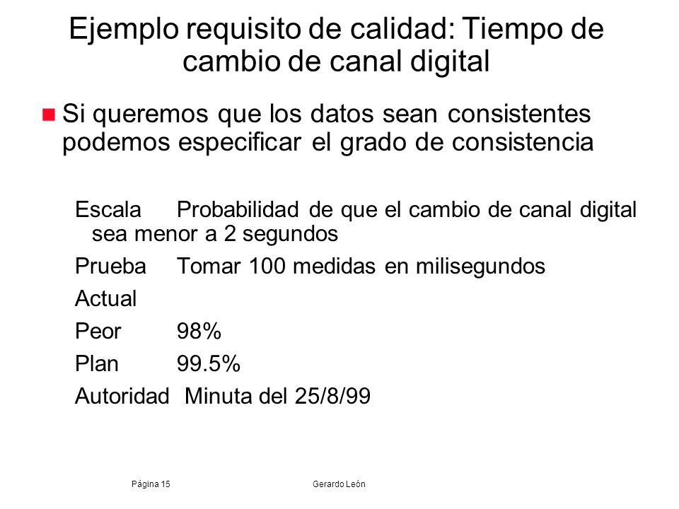 Ejemplo requisito de calidad: Tiempo de cambio de canal digital