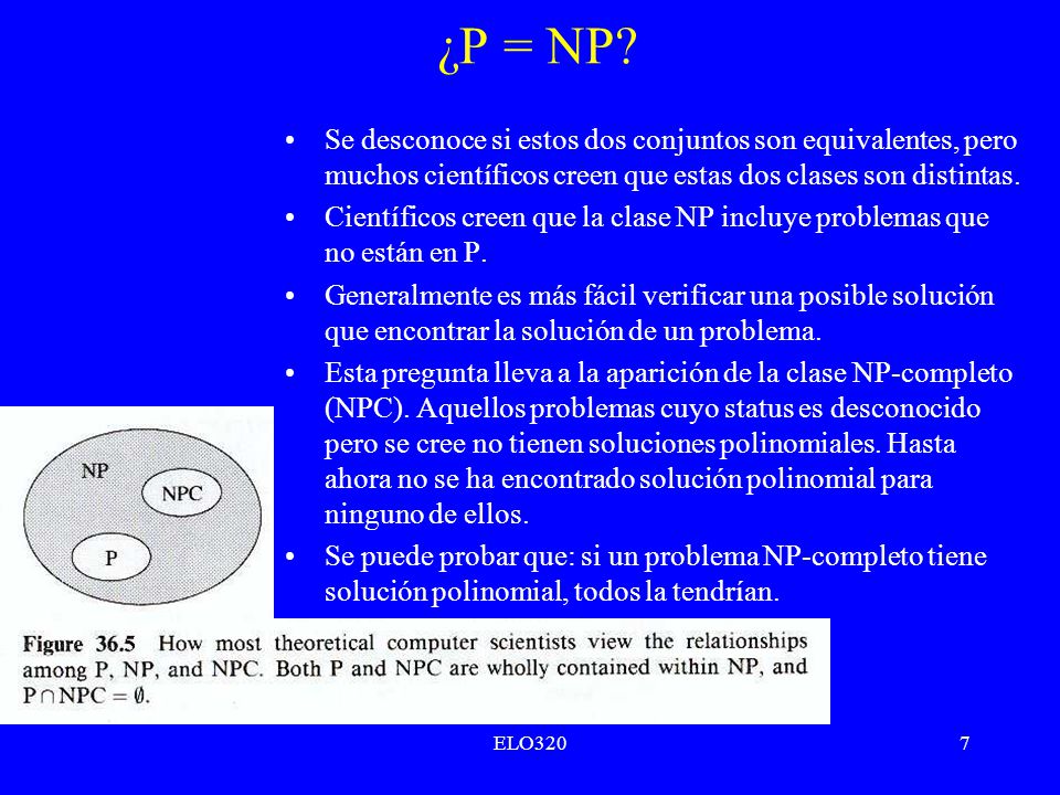 ¿P = NP Se desconoce si estos dos conjuntos son equivalentes, pero muchos científicos creen que estas dos clases son distintas.