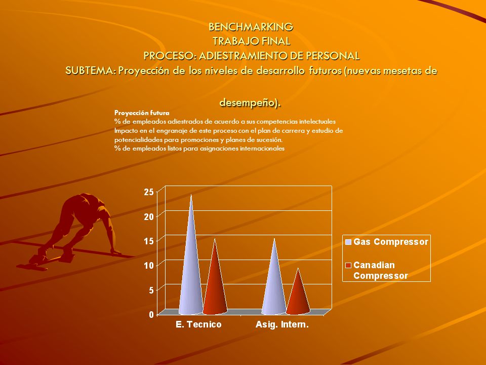 BENCHMARKING TRABAJO FINAL PROCESO: ADIESTRAMIENTO DE PERSONAL SUBTEMA: Proyección de los niveles de desarrollo futuros (nuevas mesetas de desempeño).