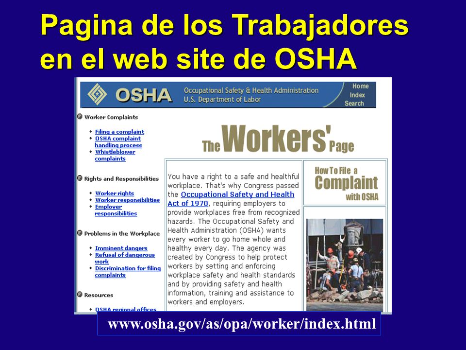 Pagina de los Trabajadores en el web site de OSHA