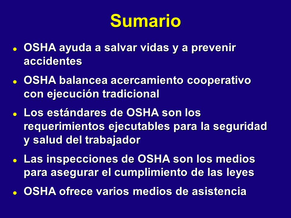 Sumario OSHA ayuda a salvar vidas y a prevenir accidentes