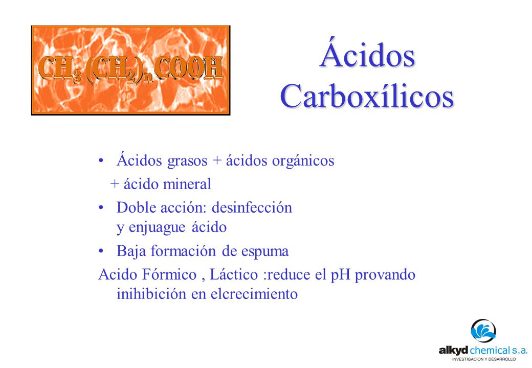Ácidos Carboxílicos Ácidos grasos + ácidos orgánicos + ácido mineral