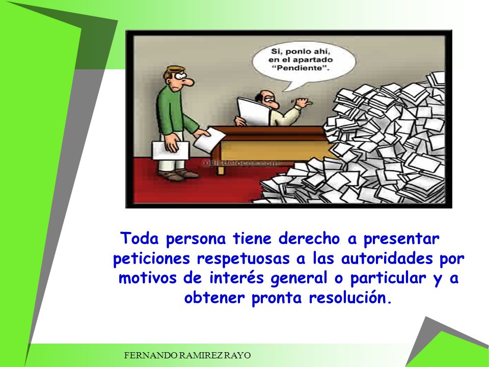 Toda persona tiene derecho a presentar peticiones respetuosas a las autoridades por motivos de interés general o particular y a obtener pronta resolución.