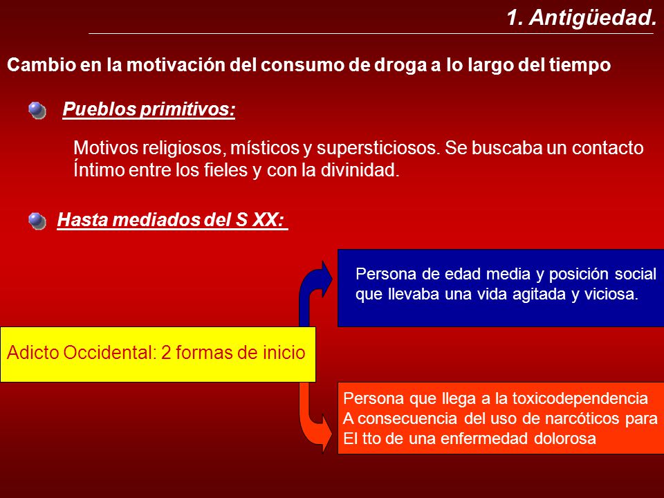 1. Antigüedad. Cambio en la motivación del consumo de droga a lo largo del tiempo. Pueblos primitivos: