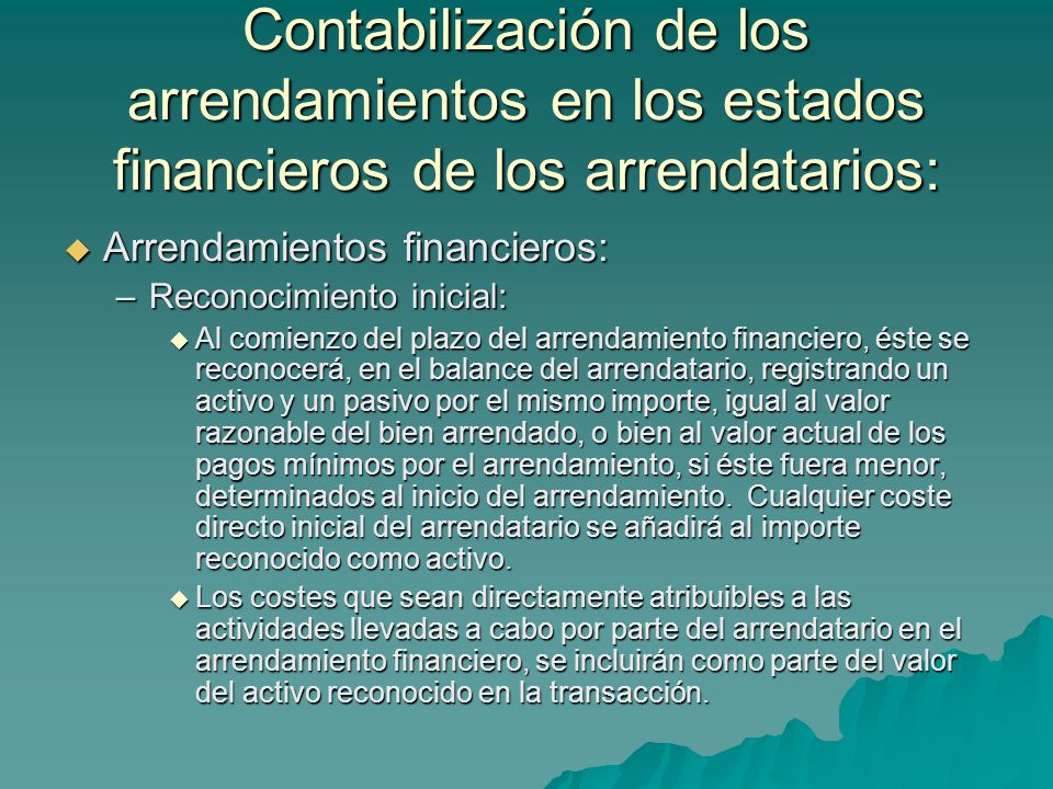 Contabilización de los arrendamientos en los estados financieros de los arrendatarios:
