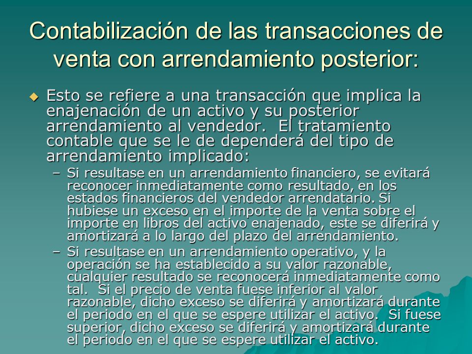 Contabilización de las transacciones de venta con arrendamiento posterior: