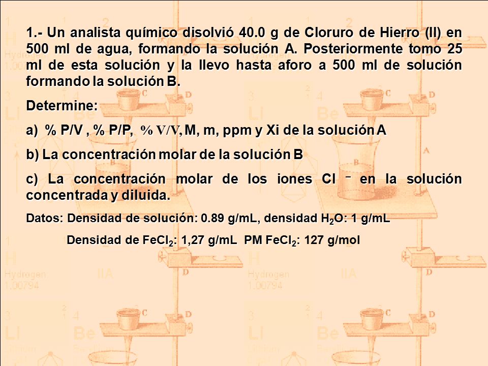 a) % P/V , % P/P, % V/V, M, m, ppm y Xi de la solución A