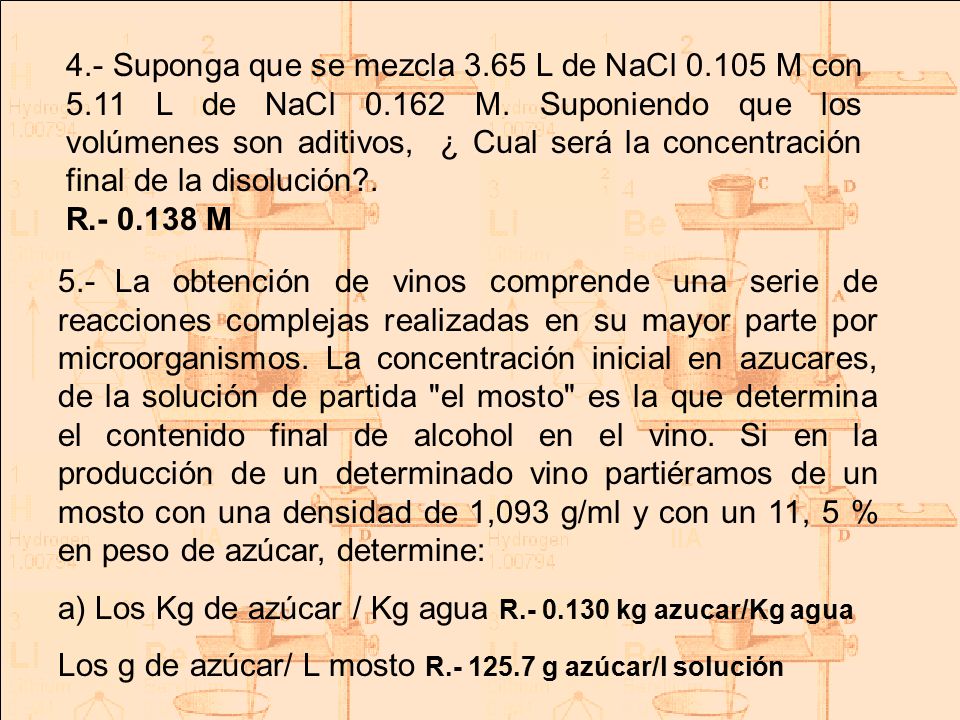 4. - Suponga que se mezcla L de NaCl M con 5
