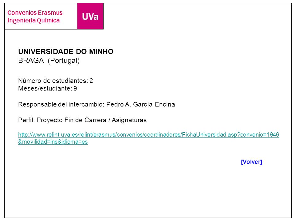 UNIVERSIDADE DO MINHO BRAGA (Portugal) Número de estudiantes: 2