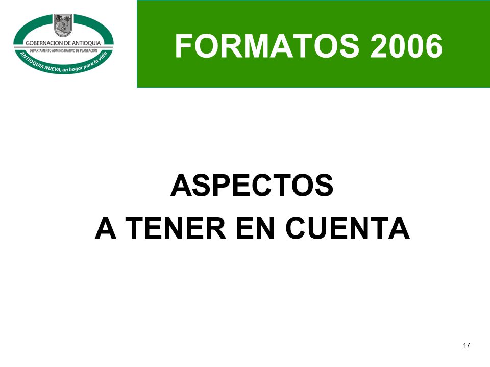 FORMATOS 2006 ASPECTOS A TENER EN CUENTA