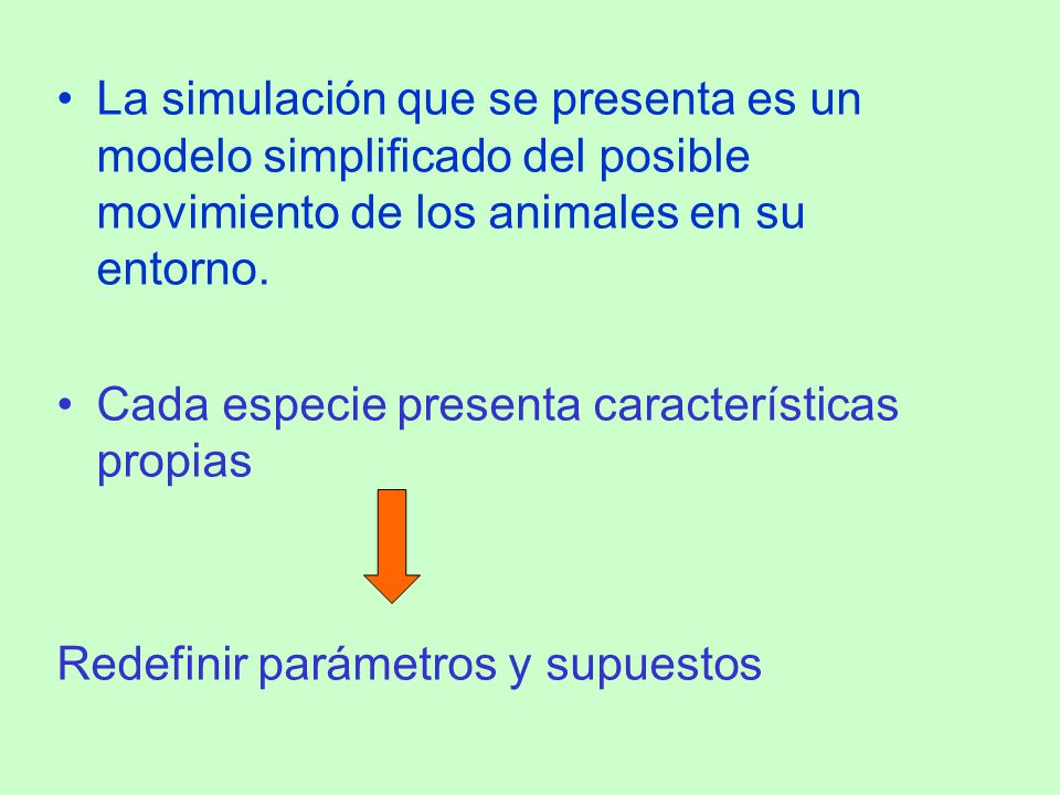 La simulación que se presenta es un modelo simplificado del posible movimiento de los animales en su entorno.