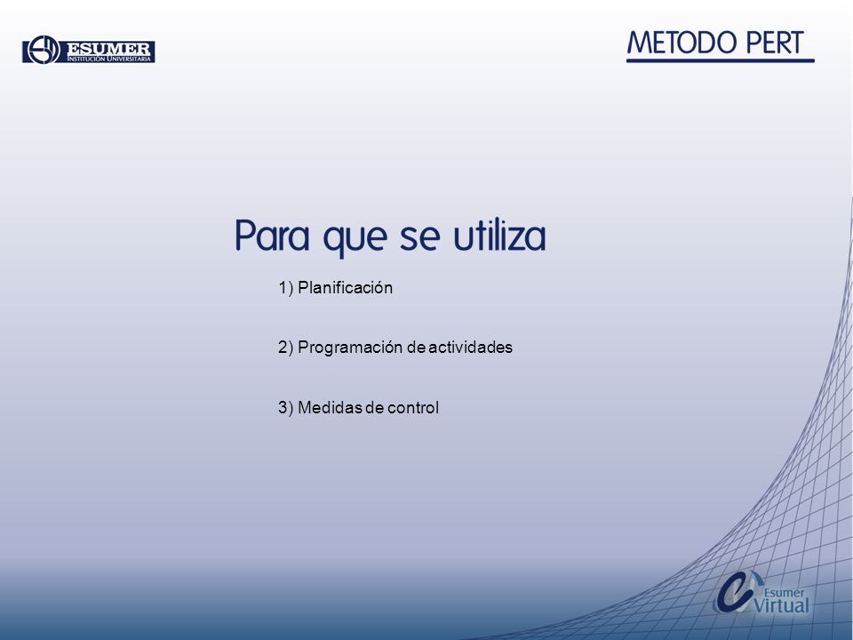 1) Planificación 2) Programación de actividades 3) Medidas de control