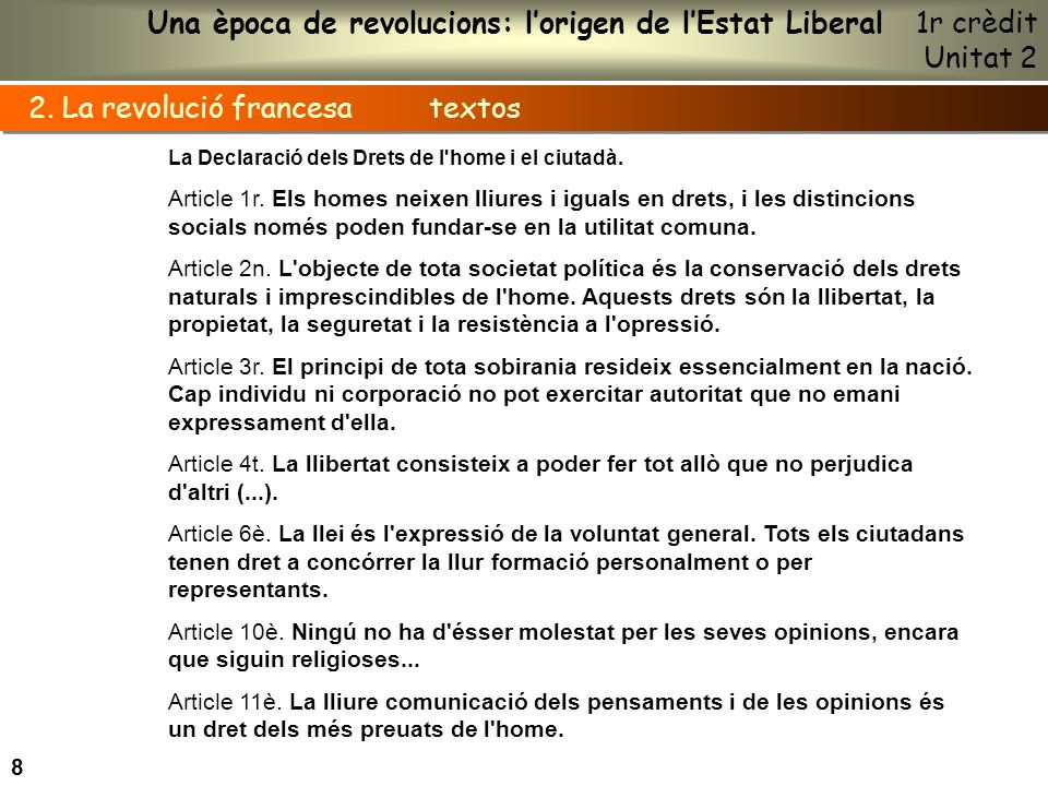 Una època de revolucions: l’origen de l’Estat Liberal 1r crèdit