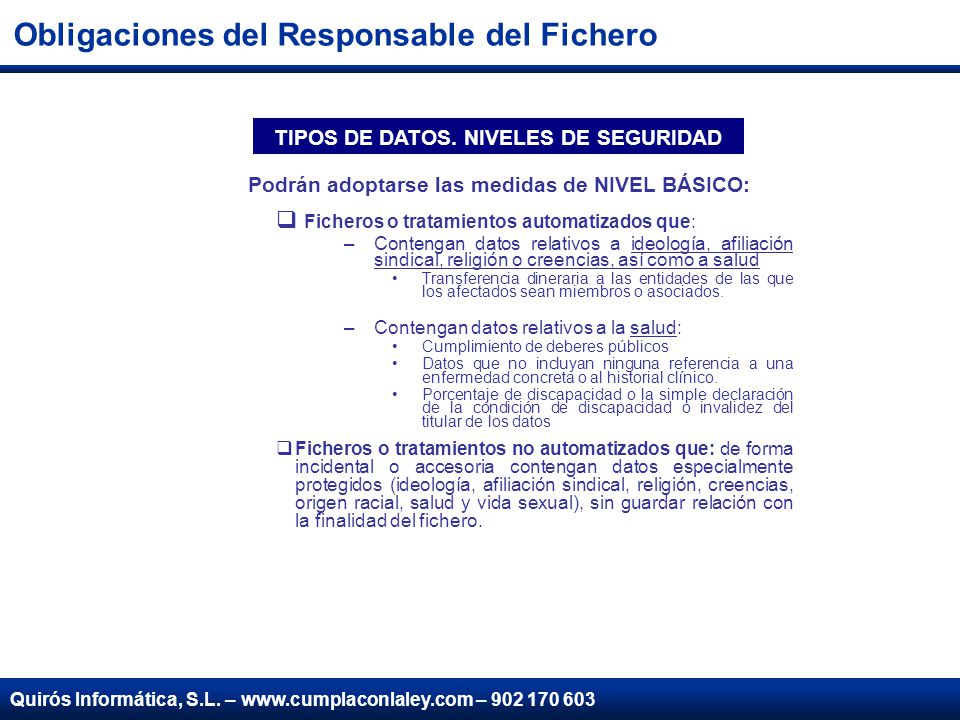 TIPOS DE DATOS. NIVELES DE SEGURIDAD