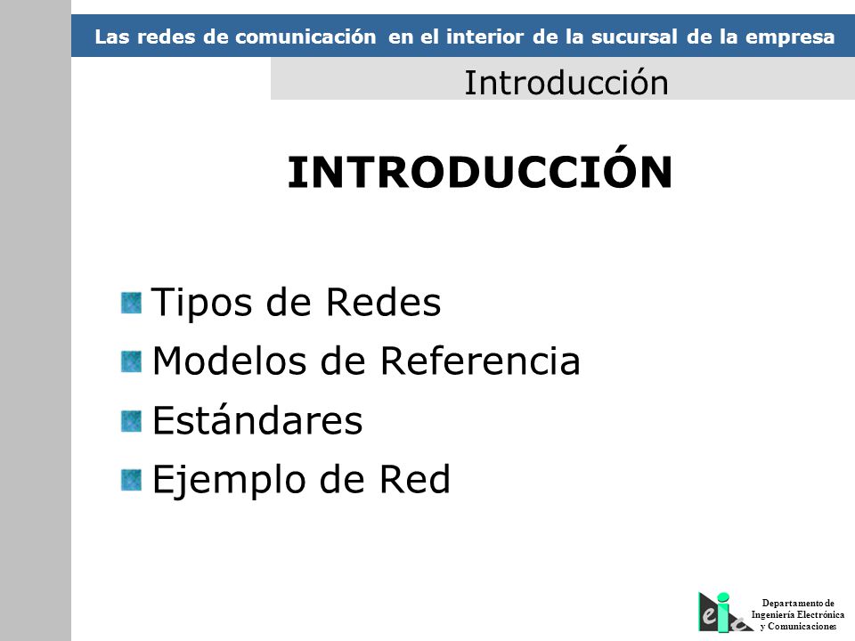 INTRODUCCIÓN Tipos de Redes Modelos de Referencia Estándares