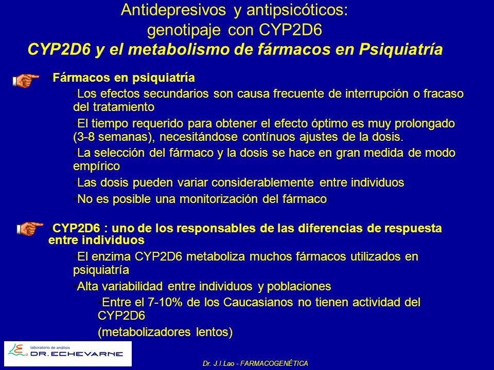 Antidepresivos y antipsicóticos: genotipaje con CYP2D6 CYP2D6 y el metabolismo de fármacos en Psiquiatría