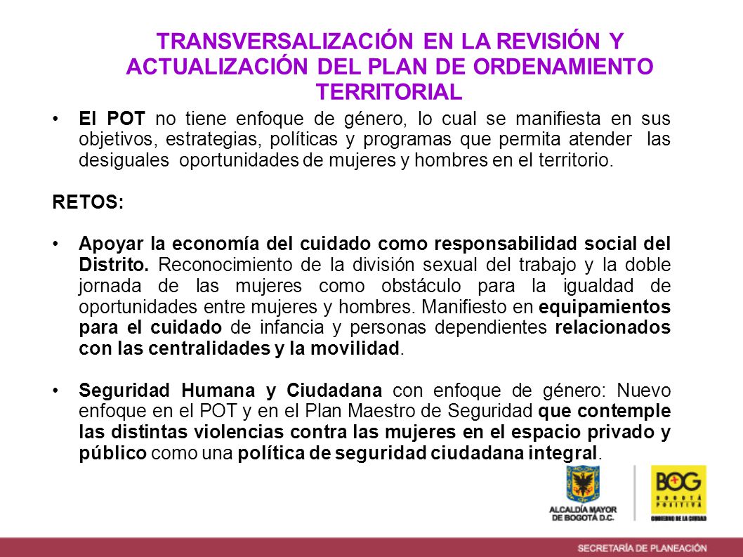 TRANSVERSALIZACIÓN EN LA REVISIÓN Y ACTUALIZACIÓN DEL PLAN DE ORDENAMIENTO TERRITORIAL