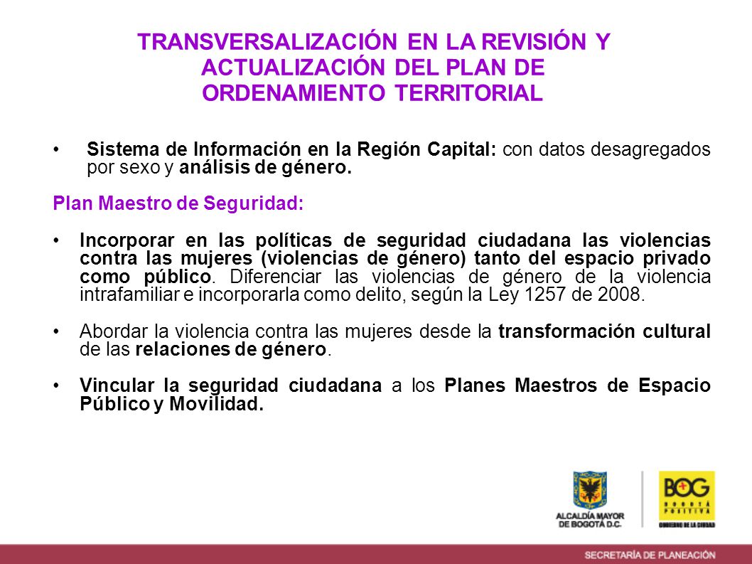 TRANSVERSALIZACIÓN EN LA REVISIÓN Y ACTUALIZACIÓN DEL PLAN DE ORDENAMIENTO TERRITORIAL