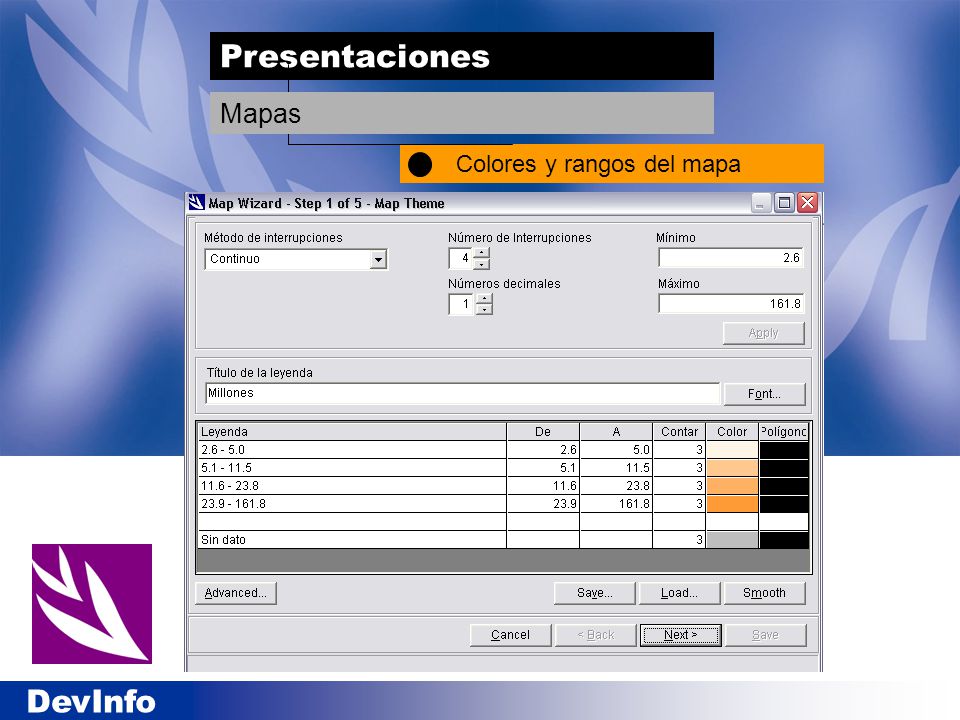 Presentaciones Colores y rangos del mapa Mapas