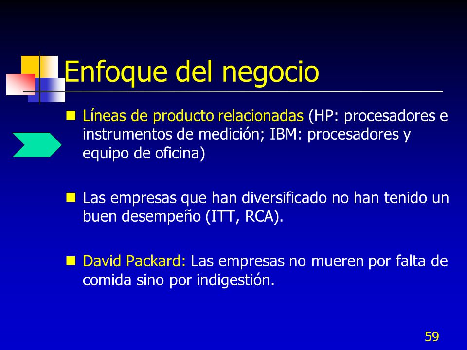 Enfoque del negocio Líneas de producto relacionadas (HP: procesadores e instrumentos de medición; IBM: procesadores y equipo de oficina)