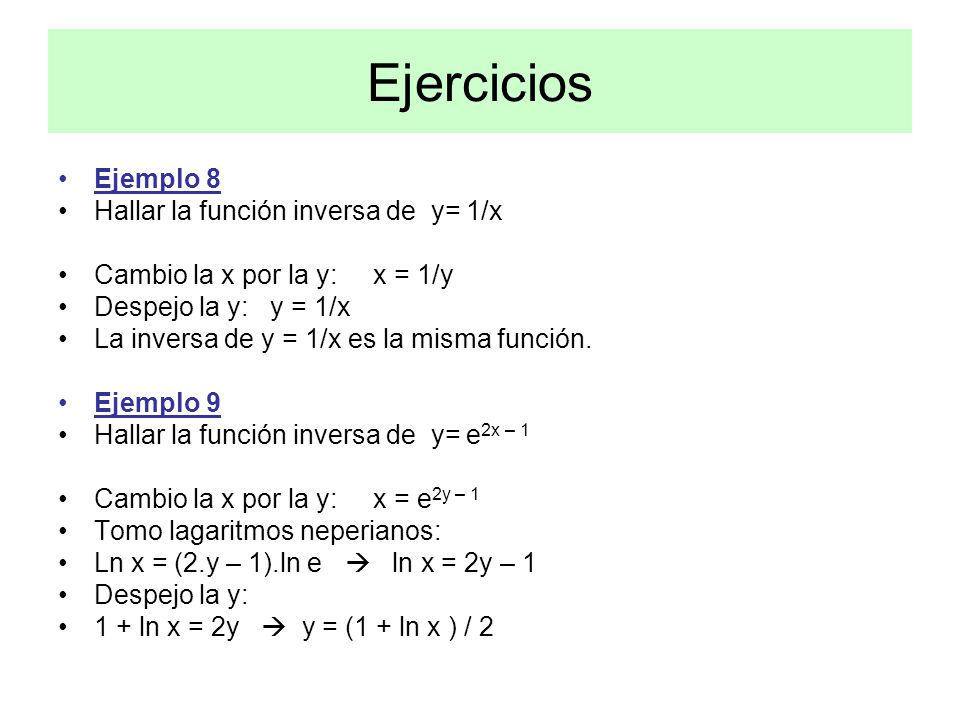 Ejercicios Ejemplo 8 Hallar la función inversa de y= 1/x