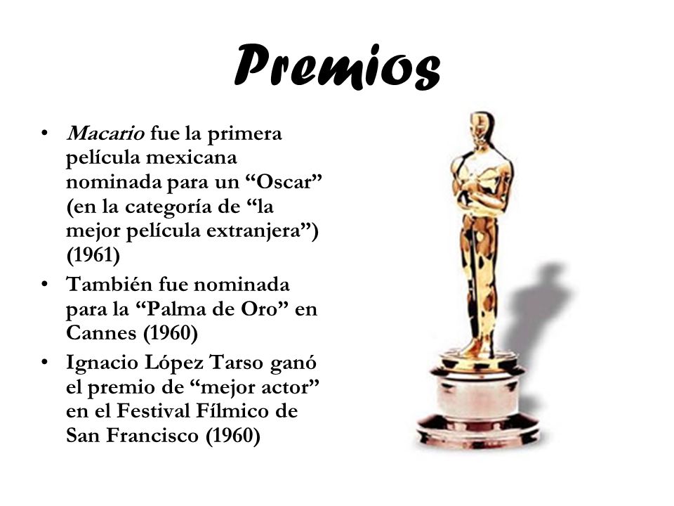 Premios Macario fue la primera película mexicana nominada para un Oscar (en la categoría de la mejor película extranjera ) (1961)