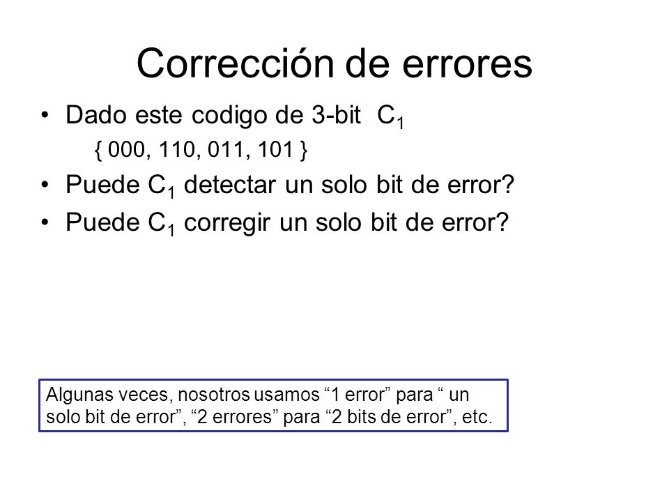 Corrección de errores Dado este codigo de 3-bit C1