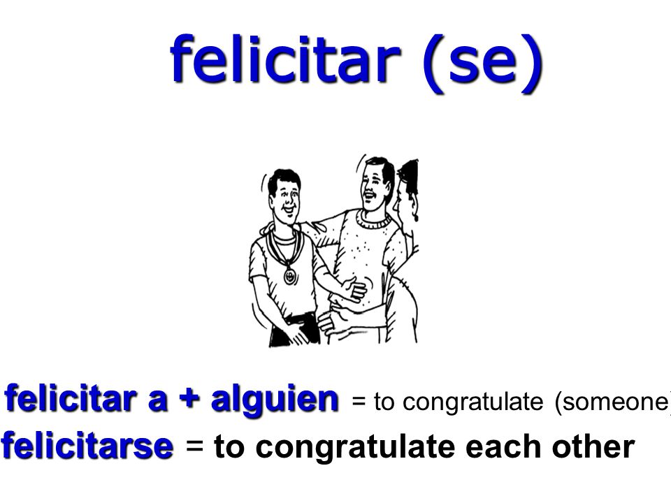 felicitar (se) felicitar a + alguien = to congratulate (someone)