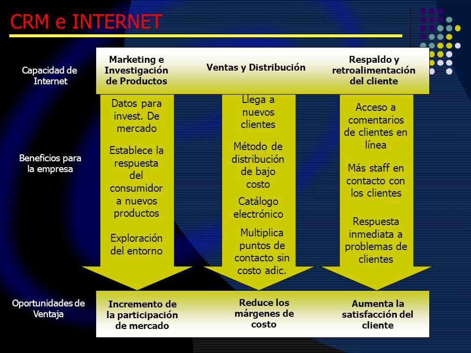 CRM e INTERNET Llega a nuevos clientes Datos para invest. De mercado