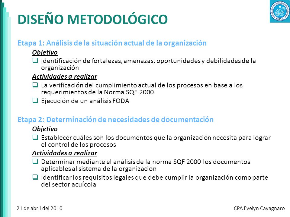 DISEÑO METODOLÓGICO Etapa 1: Análisis de la situación actual de la organización. Objetivo.