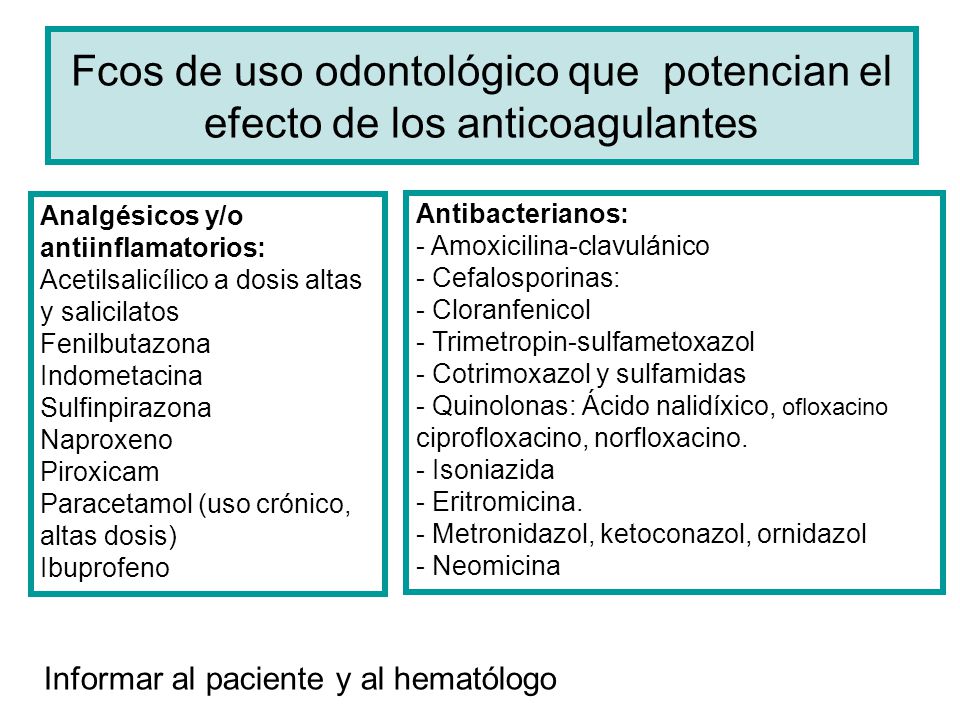 Fcos de uso odontológico que potencian el efecto de los anticoagulantes