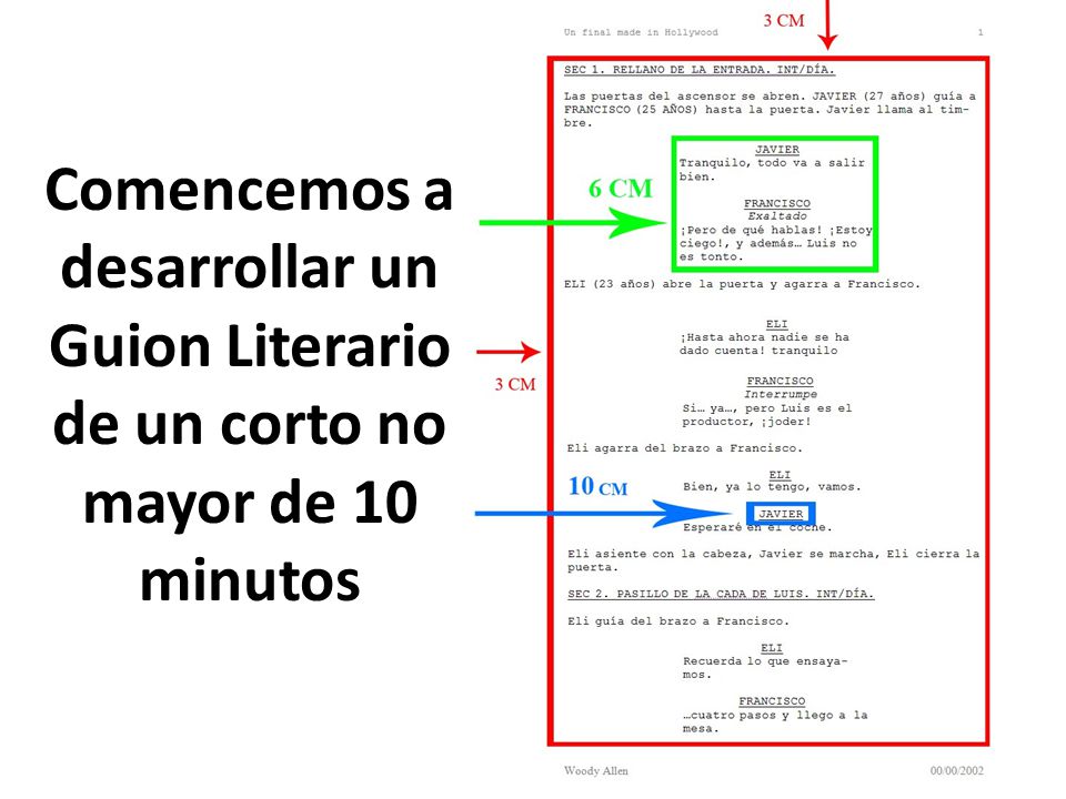 Comencemos a desarrollar un Guion Literario de un corto no mayor de 10 minutos
