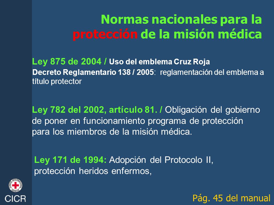 Normas nacionales para la protección de la misión médica
