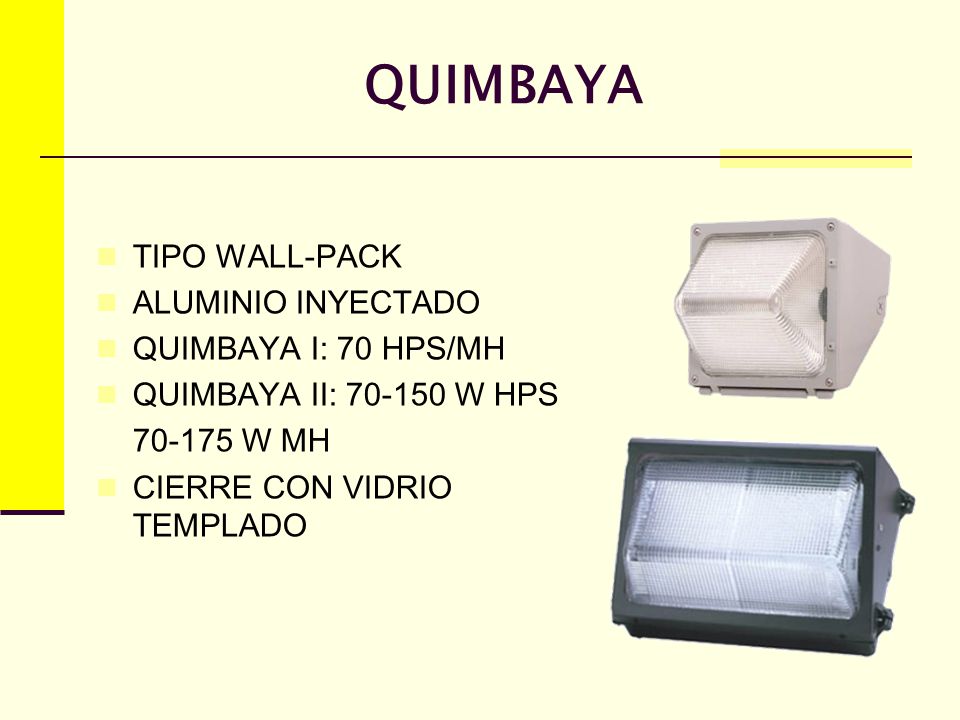 QUIMBAYA TIPO WALL-PACK ALUMINIO INYECTADO QUIMBAYA I: 70 HPS/MH