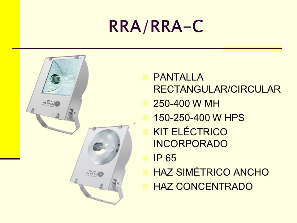 RRA/RRA-C PANTALLA RECTANGULAR/CIRCULAR W MH W HPS