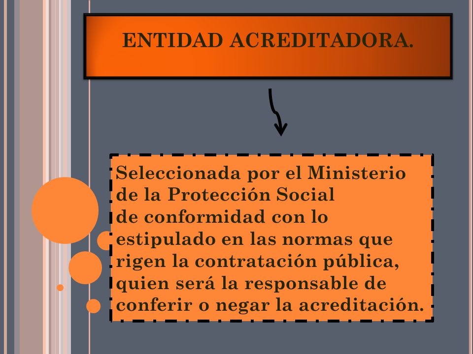 ENTIDAD ACREDITADORA. Seleccionada por el Ministerio de la Protección Social.